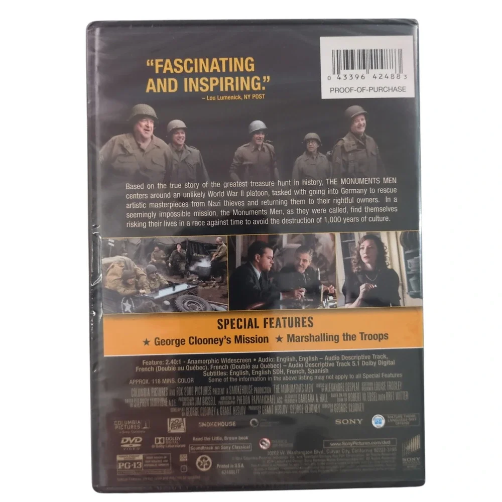 The Monuments Men DVD 2014 George Clooney Matt Damon WWII Special Features